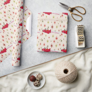 Gepersonaliseerd, rode vliegtuig & kerstman, vroli cadeaupapier
