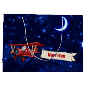 Gepersonaliseerd, Rode Vliegtuig & Kerstman, Vroli Groot Cadeauzakje (Achterkant)