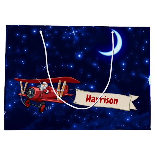 Gepersonaliseerd, Rode Vliegtuig & Kerstman, Vroli Groot Cadeauzakje (Achterkant)