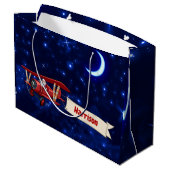 Gepersonaliseerd, Rode Vliegtuig & Kerstman, Vroli Groot Cadeauzakje (Achterkant Gekanteld)