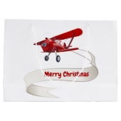 Gepersonaliseerd, Rode Vliegtuig & Kerstman, Vroli Groot Cadeauzakje (Achterkant)