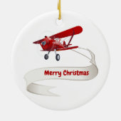 Gepersonaliseerd, Rode Vliegtuig & Kerstman, Vroli Keramisch Ornament (Achterkant)