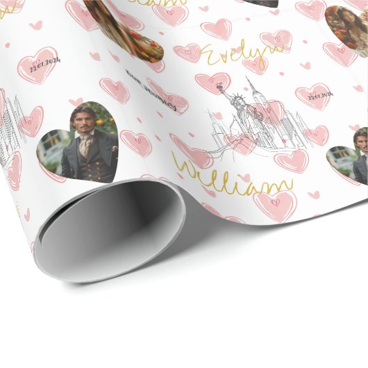 Gepersonaliseerd romantisch hart met foto's en nam cadeaupapier (Rol Hoek)