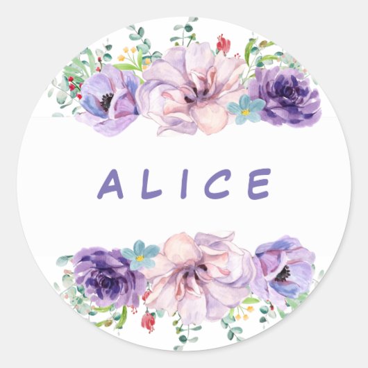 Gepersonaliseerd Romantische Lila en Eucalyptus Fl Ronde Sticker (Voorkant)