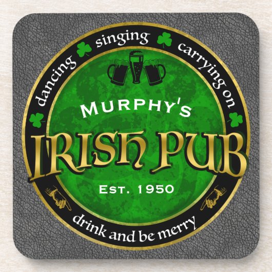 Gepersonaliseerd, Ronde Irish Pub Logo Bier Onderzetter (Voorkant)