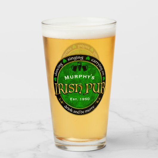 Gepersonaliseerd, Ronde Irish Pub Logo Glas (Voorkant gevuld)