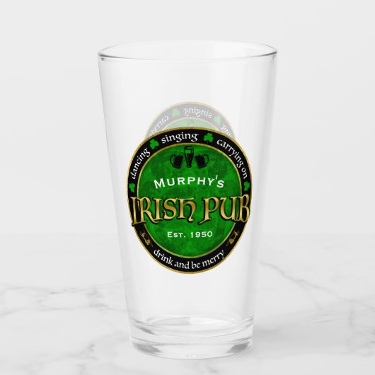 Gepersonaliseerd, Ronde Irish Pub Logo Glas (Voorkant)
