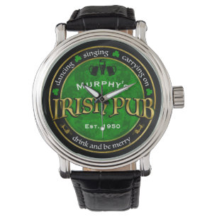 Gepersonaliseerd, Ronde Irish Pub Logo Horloge