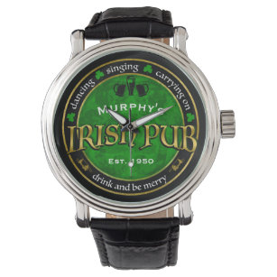 Gepersonaliseerd, Ronde Irish Pub Logo Horloge