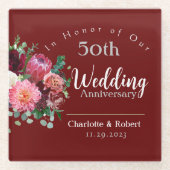 Gepersonaliseerd rood 50e paar bruiloft Jubileum Glazen Onderzetter (Voorkant)