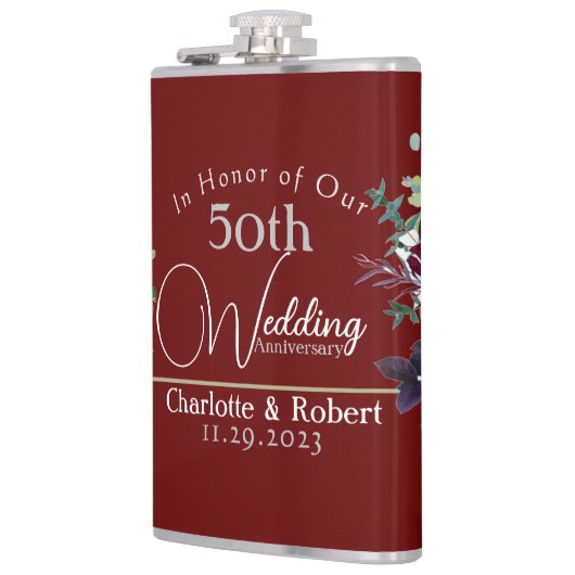 Gepersonaliseerd rood 50e paar bruiloft Jubileum Heupfles (Links)