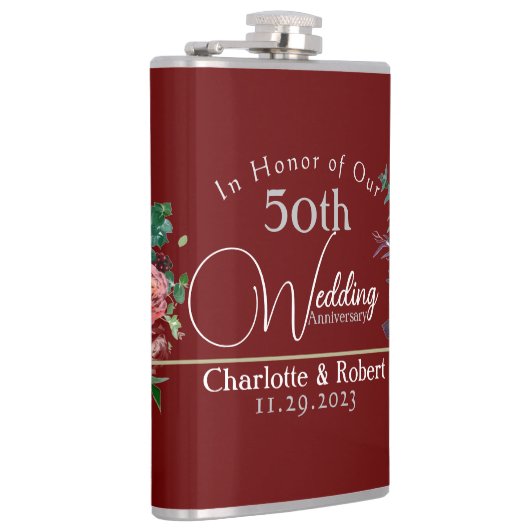 Gepersonaliseerd rood 50e paar bruiloft Jubileum Heupfles (Rechts)