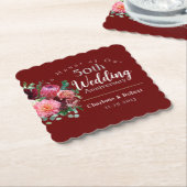 Gepersonaliseerd rood 50e paar bruiloft Jubileum Kartonnen Onderzetters (Gebogen)