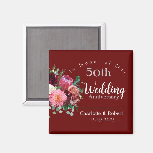Gepersonaliseerd rood 50e paar bruiloft Jubileum Magneet (Voorkant / Achterkant)