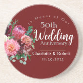 Gepersonaliseerd rood 50e paar bruiloft Jubileum Zandsteen Onderzetter (Voorkant)