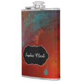 Gepersonaliseerd rood, Aqua & Gouden Abstracte Heupfles (Links)