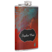 Gepersonaliseerd rood, Aqua & Gouden Abstracte Heupfles (Rechts)