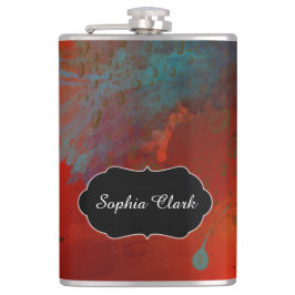 Gepersonaliseerd rood, Aqua & Gouden Abstracte Heupfles