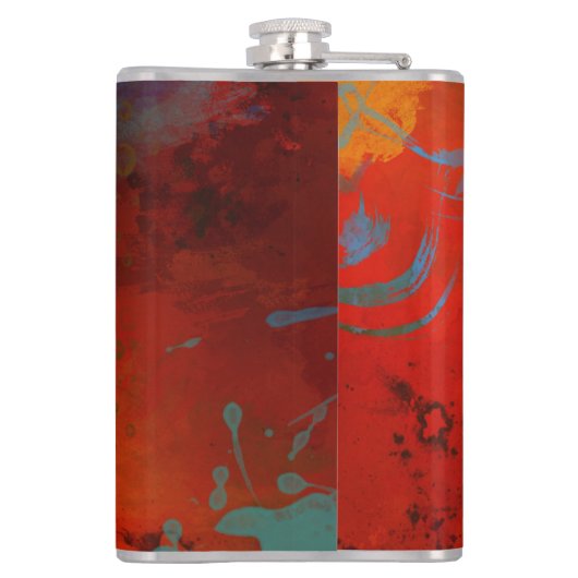 Gepersonaliseerd rood, Aqua & Gouden Abstracte Heupfles (Achterkant)