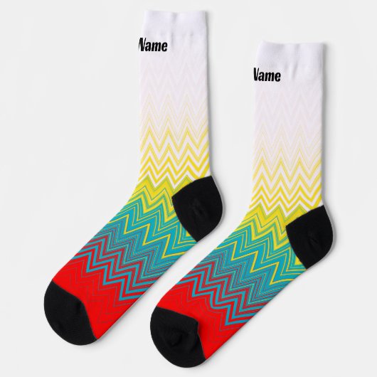 Gepersonaliseerd Rood Blauw Geel Chic Uniek Patroo Sokken (Links)