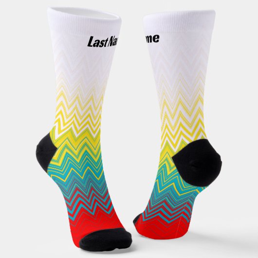 Gepersonaliseerd Rood Blauw Geel Chic Uniek Patroo Sokken (Gebogen)