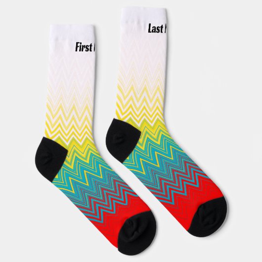 Gepersonaliseerd Rood Blauw Geel Chic Uniek Patroo Sokken (Rechts)