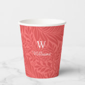 Gepersonaliseerd rood bloemmonogram papieren bekers (Voorkant)