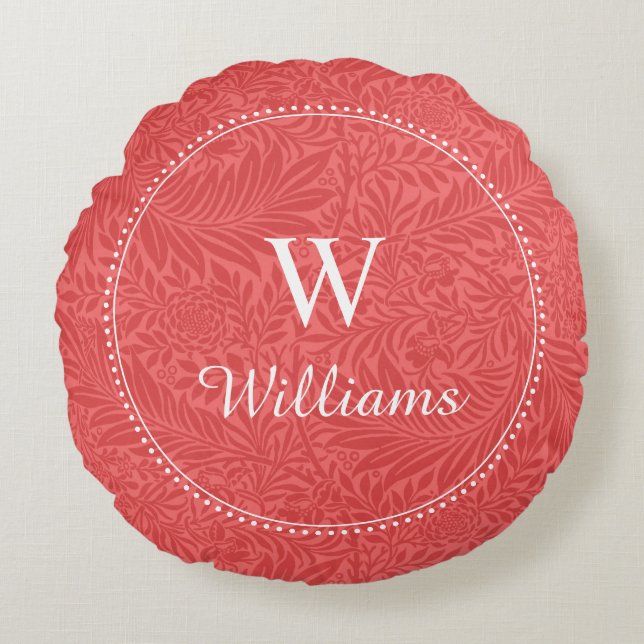 Gepersonaliseerd rood botanisch patroon rond kussen (Voorkant)