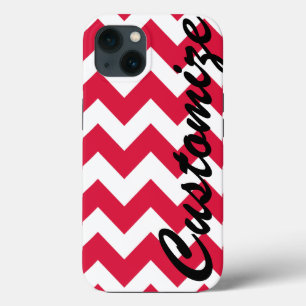 Gepersonaliseerd rood Chevron patroon iPhone 13 Hoesje