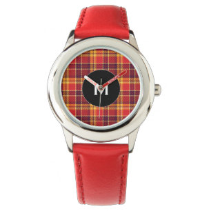 Gepersonaliseerd rood en geel Plaid ontwerp Horloge