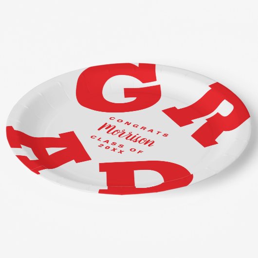 Gepersonaliseerd rood en wit Afstuderen Papieren Bordje (Gekanteld)