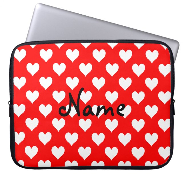 Gepersonaliseerd rood en wit hart patroon laptop sleeve (Voorkant)