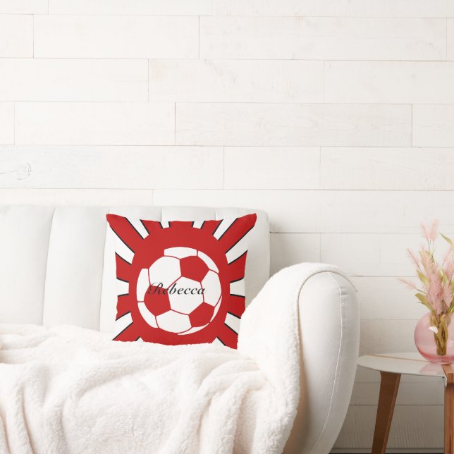 Gepersonaliseerd rood en wit voetbal ontwerp kussen (Bank)