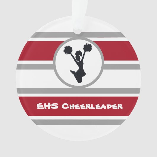 Gepersonaliseerd rood en zilver Cheerleader Orname Ornament (voorkant)