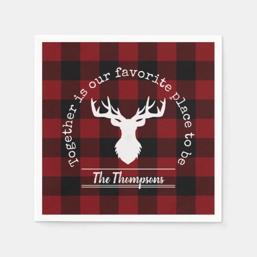 Gepersonaliseerd rood en zwart Buffalo geplakt pap Servet (Voorkant)