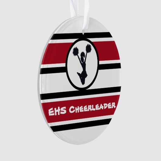Gepersonaliseerd rood en zwart Cheerleader Ornamen Ornament (voorkant)