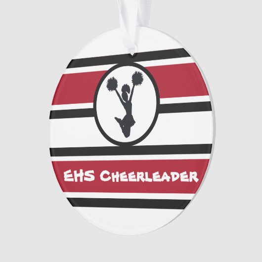 Gepersonaliseerd rood en zwart Cheerleader Ornamen Ornament (voorkant)