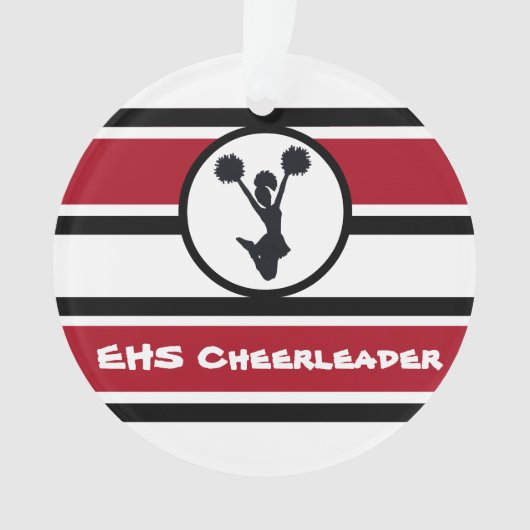 Gepersonaliseerd rood en zwart Cheerleader Ornamen Ornament (voorkant)