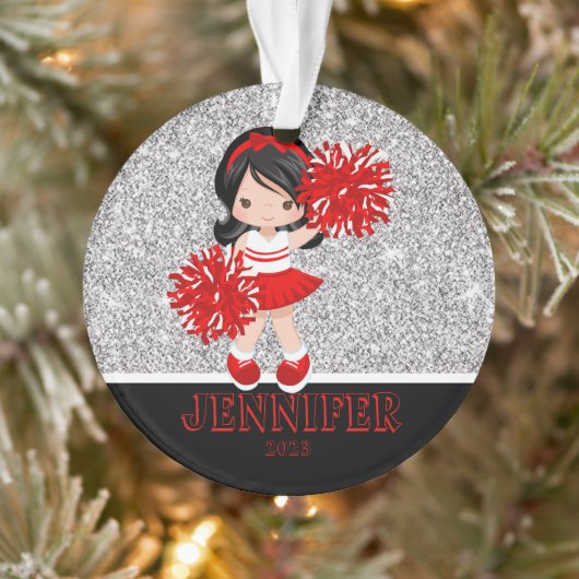 Gepersonaliseerd rood en zwart Cheerleading Orname Ornament (Boom)