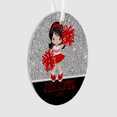 Gepersonaliseerd rood en zwart Cheerleading Orname Ornament (voorkant)