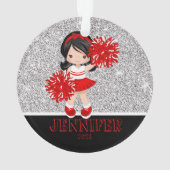 Gepersonaliseerd rood en zwart Cheerleading Orname Ornament (achterkant)