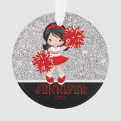 Gepersonaliseerd rood en zwart Cheerleading Orname Ornament (voorkant)