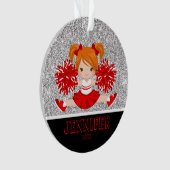 Gepersonaliseerd rood en zwart Cheerleading Orname Ornament (voorkant)