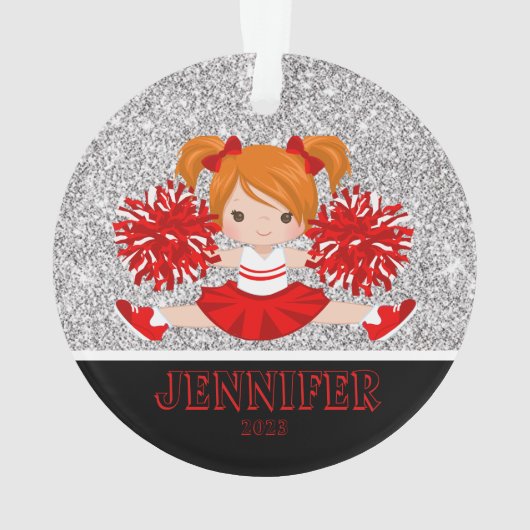 Gepersonaliseerd rood en zwart Cheerleading Orname Ornament (achterkant)