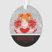 Gepersonaliseerd rood en zwart Cheerleading Orname Ornament (voorkant)