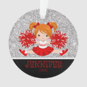 Gepersonaliseerd rood en zwart Cheerleading Orname Ornament (voorkant)