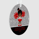 Gepersonaliseerd rood en zwart Cheerleading Orname Ornament (voorkant)