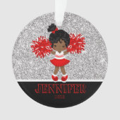 Gepersonaliseerd rood en zwart Cheerleading Orname Ornament (voorkant)
