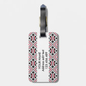 Gepersonaliseerd rood en zwart kruisstikkingspatro bagagelabel (Achterkant verticaal)