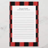 Gepersonaliseerd Rood en Zwart met Witte Gecontrol Briefpapier (Voorkant)
